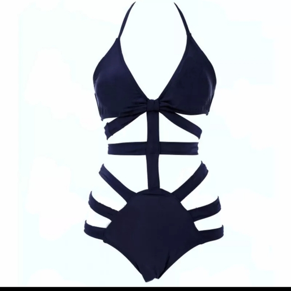 Black strappy bathing suit monkini - Picture 3 of 8